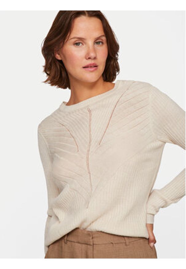 Vila Sweter Olina 14098889 Beżowy Regular Fit. Kolor: beżowy. Materiał: syntetyk