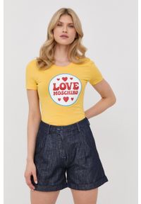 Love Moschino t-shirt damski kolor żółty. Kolor: żółty. Wzór: nadruk
