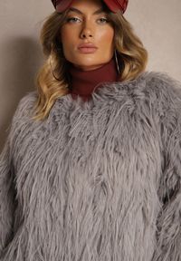 Renee - Jasnoszara Futerkowa Kurtka o Prostym Kroju z Zapięciem na Haftki Sialithiel. Okazja: na imprezę, na co dzień. Kolor: szary. Styl: elegancki, casual, klasyczny #5