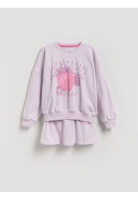 Reserved - Bawełniany komplet z nadrukiem - lawendowy. Kolor: fioletowy. Materiał: bawełna. Wzór: nadruk #1