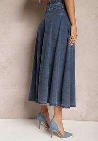 Renee - Granatowa Jeansowa Spódnica Maxi z Guzikami z Bawełny Rachellia. Kolor: niebieski. Materiał: jeans, bawełna