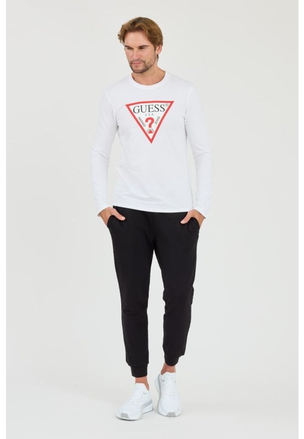 Guess - GUESS Biały męski longsleeve Original Logo Tee, Rozmiar M. Kolor: biały. Długość rękawa: długi rękaw
