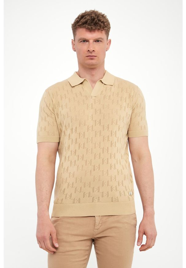 Karl Lagerfeld - Polo męskie z ażurowym logo KARL LAGERFELD. Typ kołnierza: polo. Wzór: ażurowy