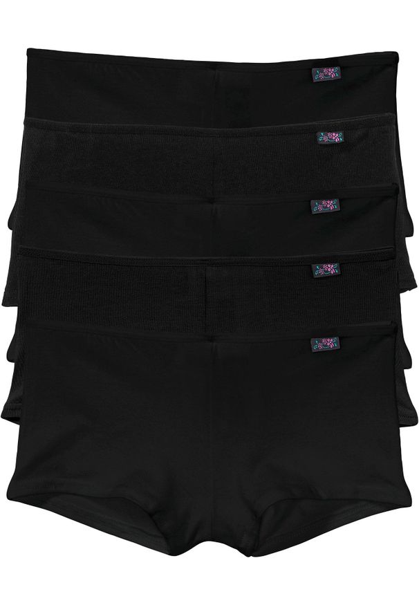bonprix - Figi panty (5 par). Kolor: czarny. Materiał: materiał. Wzór: gładki, aplikacja, kwiaty