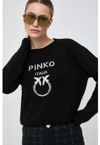 Pinko sweter wełniany damski kolor czarny lekki. Kolor: czarny. Materiał: wełna #4
