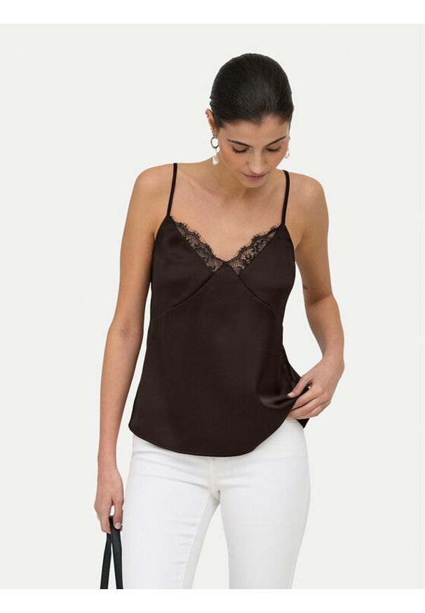 only - ONLY Top Faraya 15380254 Brązowy ciemny Regular Fit. Kolor: brązowy. Materiał: syntetyk