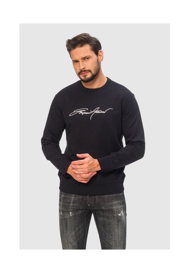 Emporio Armani - EMPORIO ARMANI Granatowa bluza męska z białym wyszywanym logo, Rozmiar XXL. Kolor: niebieski. Materiał: prążkowany