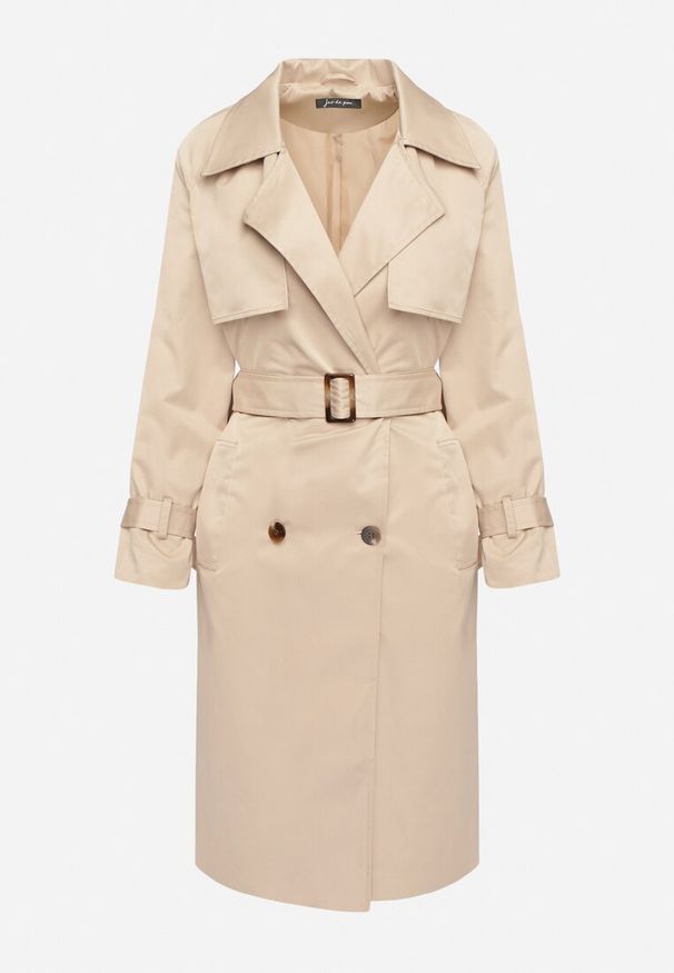Born2be - Beżowy Płaszcz Długi Trencz z Paskiem Ozrage. Kolor: beżowy. Długość: długie. Sezon: wiosna, jesień. Styl: elegancki, sportowy