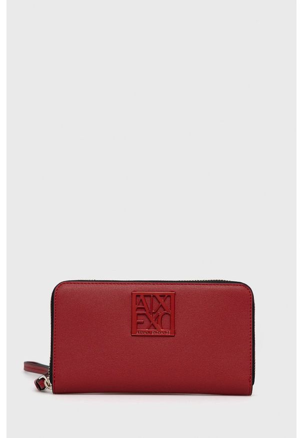 Armani Exchange portfel damski kolor czerwony. Kolor: czerwony. Materiał: materiał. Wzór: gładki