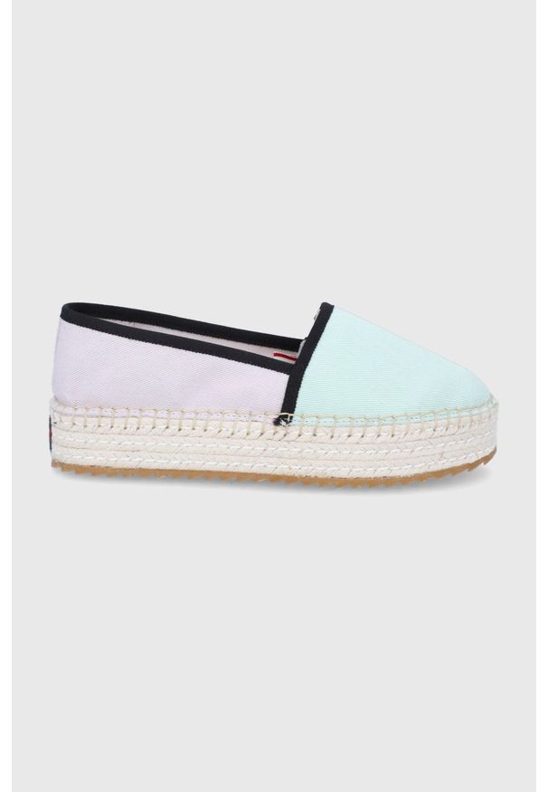 Tommy Jeans espadryle kolor fioletowy na platformie. Kolor: fioletowy. Materiał: materiał, guma. Wzór: gładki. Obcas: na platformie