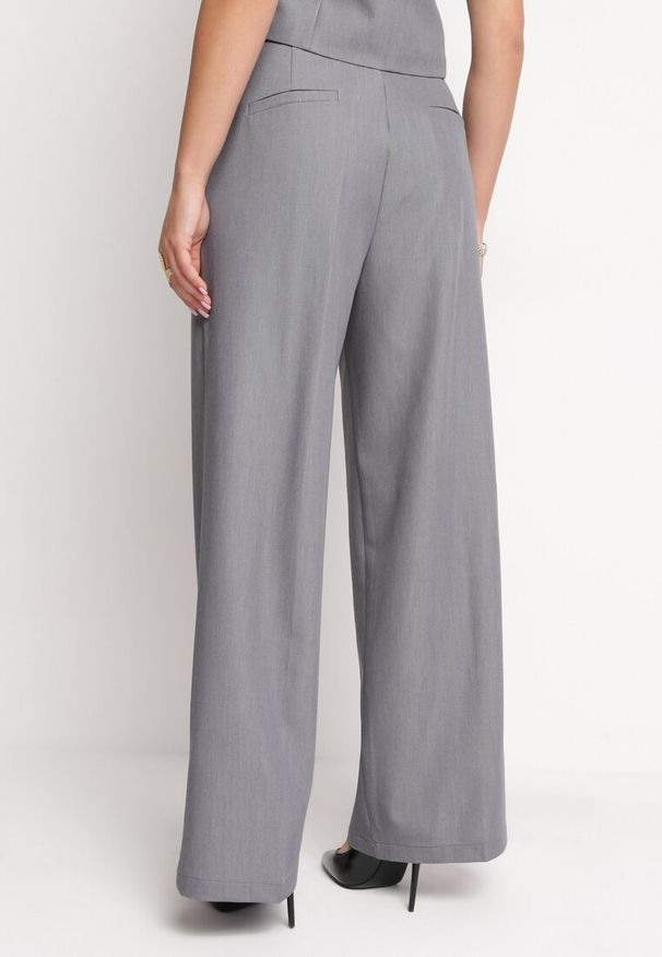 Born2be - Szare Szerokie Spodnie z Przeszyciami Elyssia. Stan: podwyższony. Kolor: szary