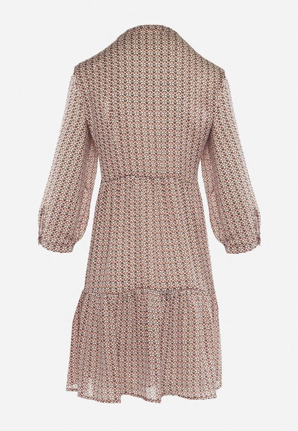 Born2be - Czerwono-Beżowa Rozkloszowana Sukienka Ozdobiona Chwostami i Drobnym Wzorem Clemova. Kolor: czerwony. Wzór: aplikacja. Długość: mini