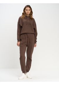 Big-Star - Bluza damska z kapturem brązowa Meganer 804/ Foxaner 804/ Jeaner 804. Typ kołnierza: kaptur. Kolor: brązowy. Materiał: dzianina, skóra. Wzór: nadruk, aplikacja #5