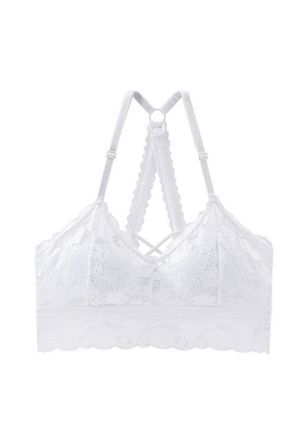 Intica - Braletka koronkowa bez fiszbin z krzyżującymi się ramiączkami Tawnee. Kolor: biały. Materiał: koronka. Wzór: koronka