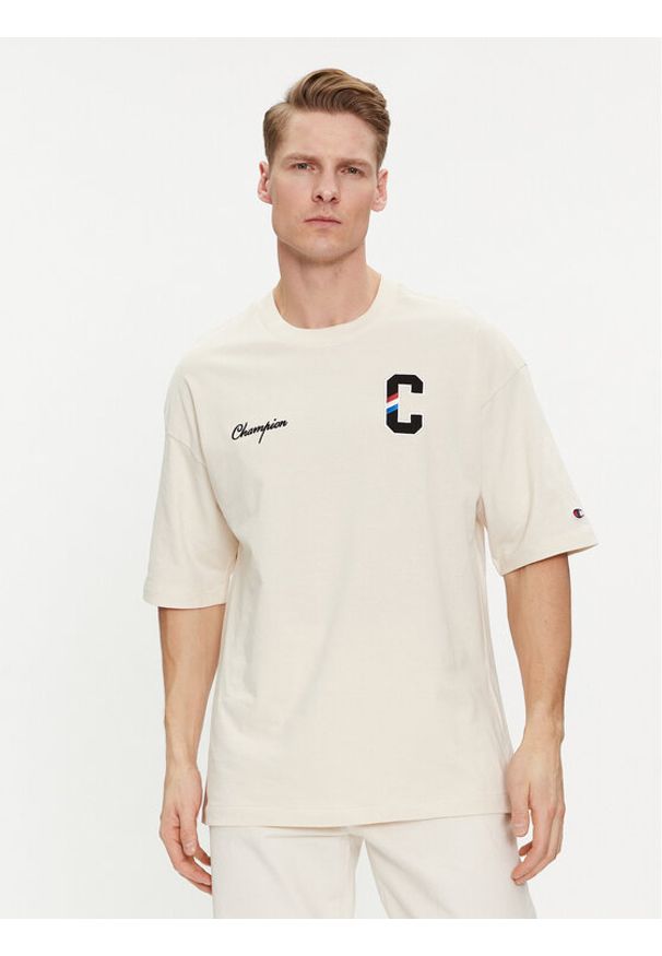 Champion T-Shirt 219855 Beżowy Custom Fit. Kolor: beżowy. Materiał: bawełna