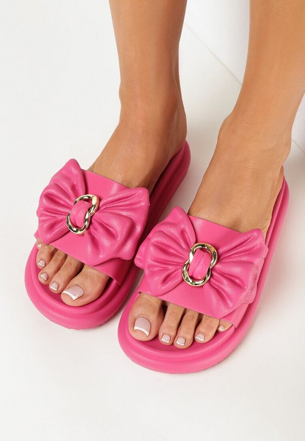 Born2be - Fuksjowe Klapki z Kokardą na Grubej Podeszwie Melirene. Kolor: różowy