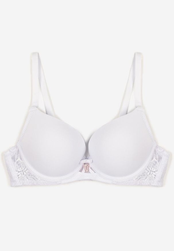 Renee - Biały Biustonosz Push-Up z Gładkim Wykończeniem Sanelis. Kolor: biały. Materiał: dzianina. Rodzaj stanika: push-up. Wzór: gładki