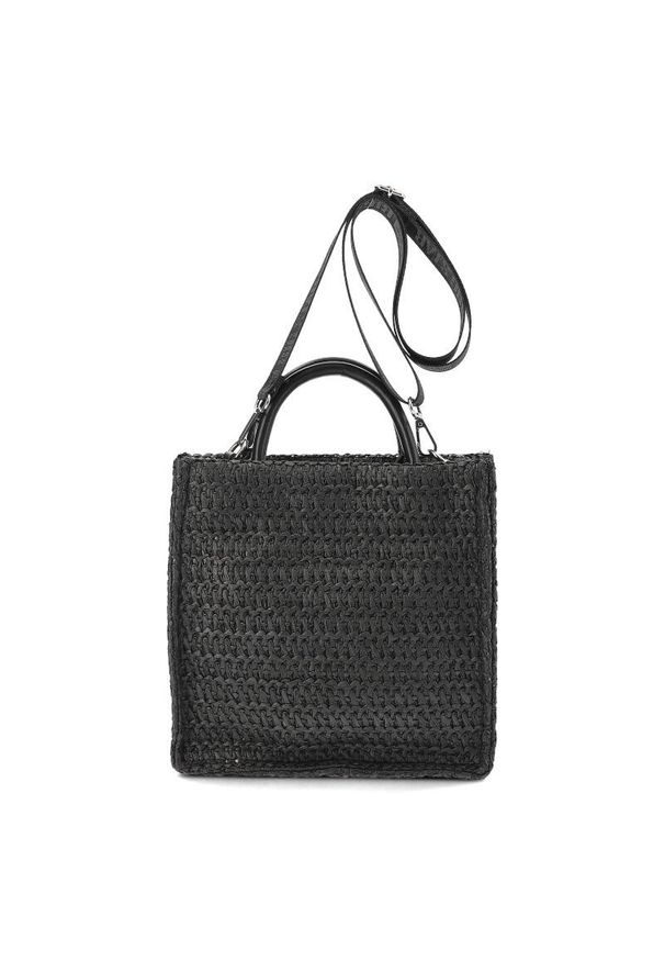 Big-Star - Czarna Stylowa Torebka Big Star Modny Kuferek Damski. Kolor: czarny. Wzór: paski. Styl: elegancki