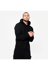 DOMYOS - Bluza z kapturem męska Domyos Gym & Pilates. Typ kołnierza: kaptur. Kolor: czarny. Materiał: materiał, prążkowany, poliester, bawełna, elastan, tkanina. Wzór: ze splotem. Sport: joga i pilates