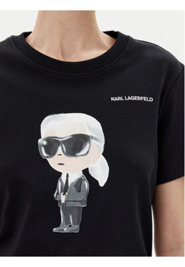 Karl Lagerfeld - KARL LAGERFELD T-Shirt A1W17130 Czarny Regular Fit. Typ kołnierza: dekolt w karo. Kolor: czarny. Materiał: bawełna