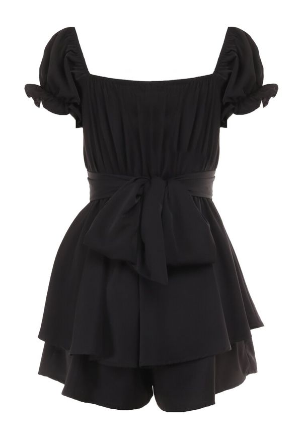 Born2be - Czarny Kombinezon Rhodosyne. Okazja: na randkę, na ślub cywilny, na wesele. Kolor: czarny. Długość: krótkie. Styl: elegancki