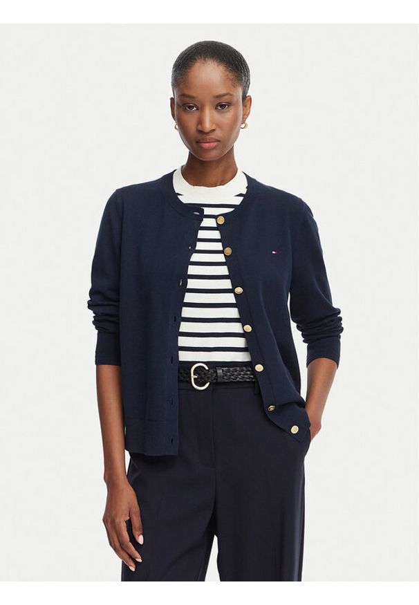 TOMMY HILFIGER - Tommy Hilfiger Kardigan Cable Fine WW0WW42370 Granatowy Regular Fit. Kolor: niebieski. Materiał: syntetyk
