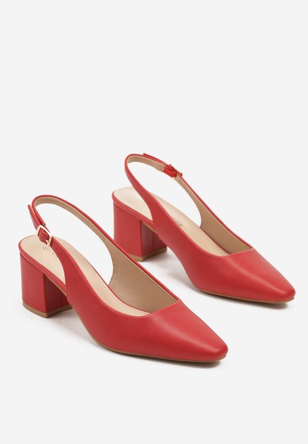 Renee - Czerwone Sandały na Słupku Typu Slingback Felvania. Okazja: na co dzień. Zapięcie: sprzączka. Kolor: czerwony. Obcas: na słupku. Styl: klasyczny, elegancki, casual