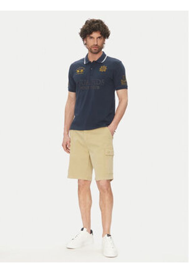 La Martina Polo Achille MAPG30 PK097 Granatowy Regular Fit. Typ kołnierza: polo. Kolor: niebieski. Materiał: bawełna