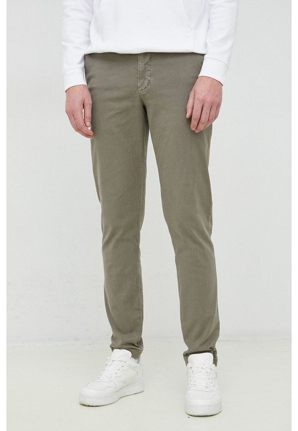 TOMMY HILFIGER - Tommy Hilfiger spodnie z domieszką lnu kolor zielony w fasonie chinos. Kolor: zielony. Materiał: len