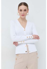 MICHAEL Michael Kors kardigan damski kolor biały lekki. Kolor: biały. Materiał: dzianina, wiskoza. Długość rękawa: długi rękaw. Długość: długie #6