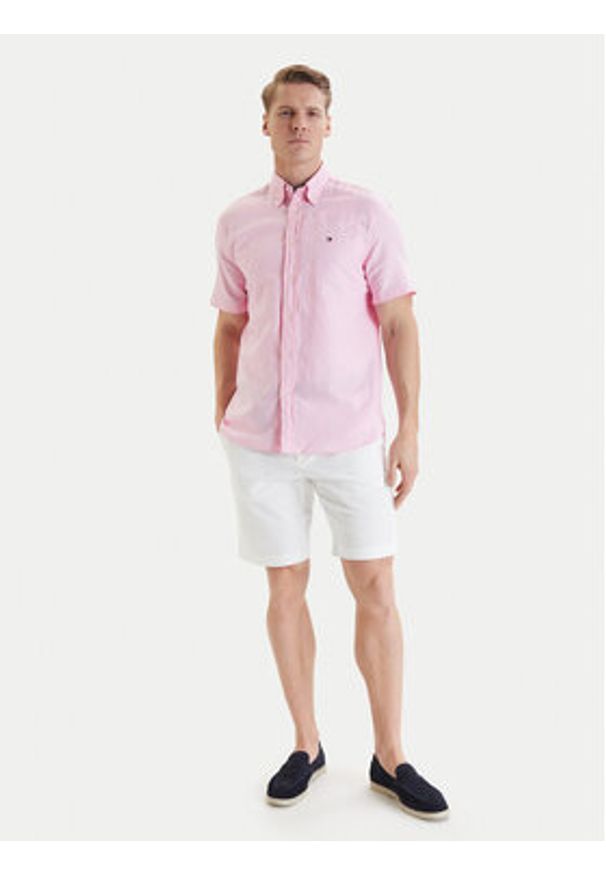 TOMMY HILFIGER - Tommy Hilfiger Koszula MW0MW42450 Różowy Regular Fit. Kolor: różowy. Materiał: len
