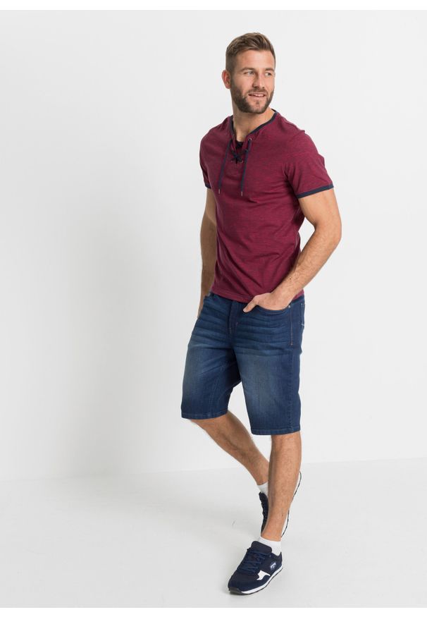 bonprix - T-shirt z ozdobnym sznurowaniem, z bawełny organicznej. Kolor: niebieski. Materiał: bawełna. Wzór: melanż