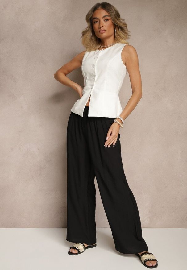 Renee - Czarne Spodnie z Wiskozy High Waist o Szerokim Kroju Divlise. Okazja: na co dzień. Stan: podwyższony. Kolor: czarny. Materiał: wiskoza. Styl: elegancki, casual