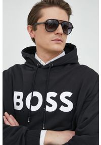 BOSS bluza bawełniana męska kolor czarny z kapturem z nadrukiem. Typ kołnierza: kaptur. Kolor: czarny. Materiał: bawełna. Wzór: nadruk #5