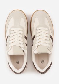 Renee - Beżowo-Brązowe Sneakersy z Ekozamszu na Płaskiej Podeszwie Pemeriana. Nosek buta: okrągły. Zapięcie: sznurówki. Kolor: beżowy. Materiał: skóra, materiał, zamsz. Obcas: na płaskiej podeszwie. Wysokość obcasa: niski #9