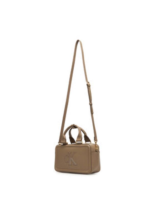 Calvin Klein Torebka Bold Ck Elongated Mini Tote LV04F3411G Beżowy. Kolor: beżowy. Materiał: skórzane