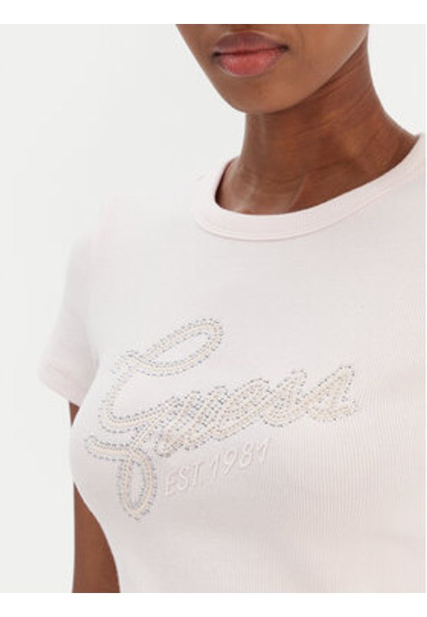 Guess T-Shirt W6RI22 KA0H1 Różowy Slim Fit. Kolor: różowy. Materiał: bawełna