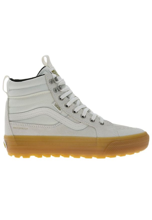 Buty damskie Vans SK8-Hi Waterproof Insulated VN000DAQ9DH1 - białe. Kolor: biały. Materiał: guma, skóra, zamsz, materiał, syntetyk. Szerokość cholewki: normalna. Technologia: Primaloft. Sezon: jesień. Model: Vans SK8