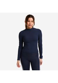 DOMYOS - Koszulka fitness damska Domyos długi rękaw. Kolor: niebieski. Materiał: elastan, poliamid, materiał. Długość rękawa: długi rękaw. Długość: długie. Sport: fitness #1
