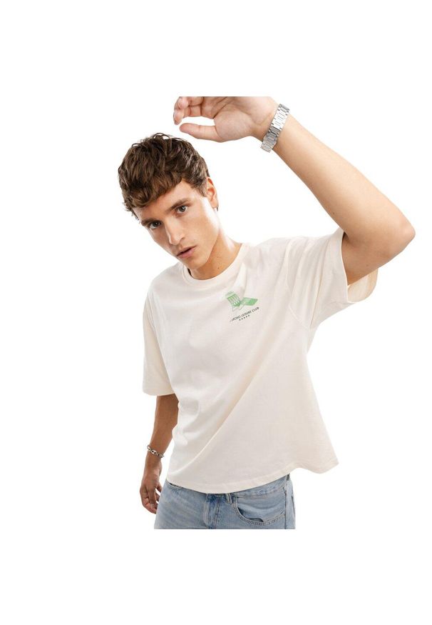 SIROKO - Męska koszulka z krótkim rękawem z bawełny organicznej Lifestyle Siroko Life. Kolor: beżowy. Materiał: bawełna. Długość rękawa: krótki rękaw. Długość: krótkie