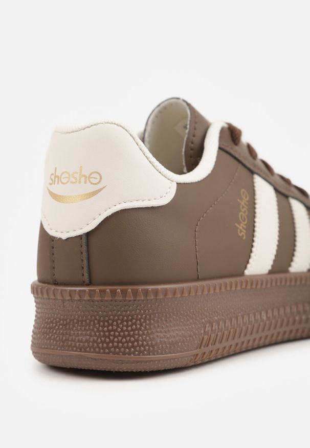 Born2be - Brązowe Sneakersy w Stylu Tenisówek z Paskami na Boku Saliena. Okazja: na co dzień. Zapięcie: pasek. Kolor: brązowy. Materiał: skóra, jeans