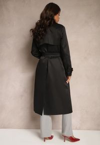 Renee - Czarny Płaszcz w Stylu Trencza z Paskiem i Klamrą Sinthelle. Okazja: na co dzień, do pracy. Kolor: czarny. Styl: elegancki, casual #4