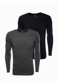 Ombre Clothing - Zestaw longsleeve męski z długim rękawem 2-pak - mix V2 Z43 - XXL. Kolor: czarny. Materiał: skóra, materiał, bawełna. Długość rękawa: długi rękaw. Długość: długie. Wzór: aplikacja, gładki, jednolity