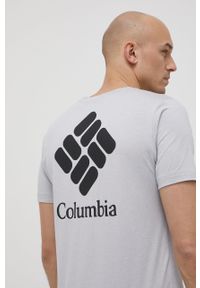 columbia - Columbia t-shirt sportowy Tech Trail Graphic kolor szary z nadrukiem. Kolor: szary. Materiał: materiał, skóra, włókno. Wzór: nadruk. Styl: sportowy