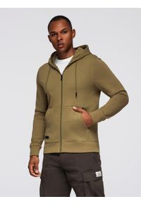 Ombre Clothing - Rozpinana bluza męska dresowa BASIC – oliwkowa V2. Okazja: na co dzień. Typ kołnierza: kaptur. Kolor: oliwkowy. Materiał: dresówka. Styl: casual
