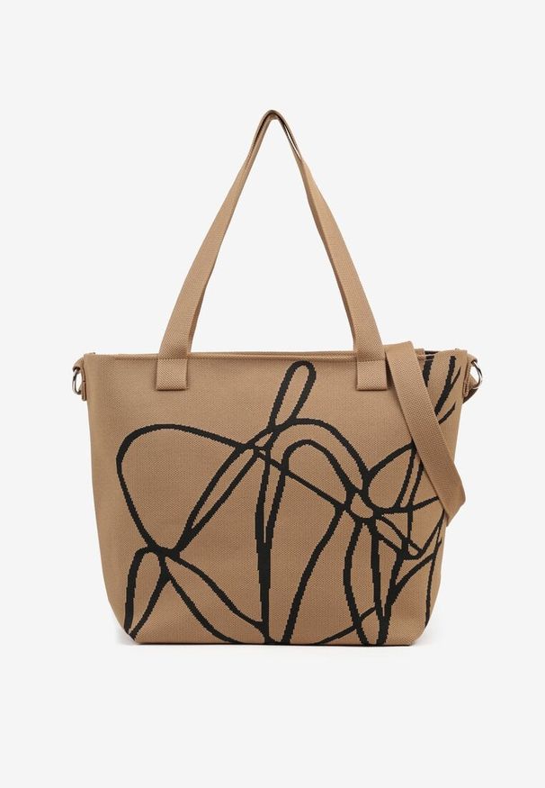 Renee - Brązowa Torebka Typu Shopper z Paskiem Crossbody w Abstrakcyjny Wzór Obelisse. Kolor: brązowy. Styl: elegancki, casual. Rodzaj torebki: na ramię