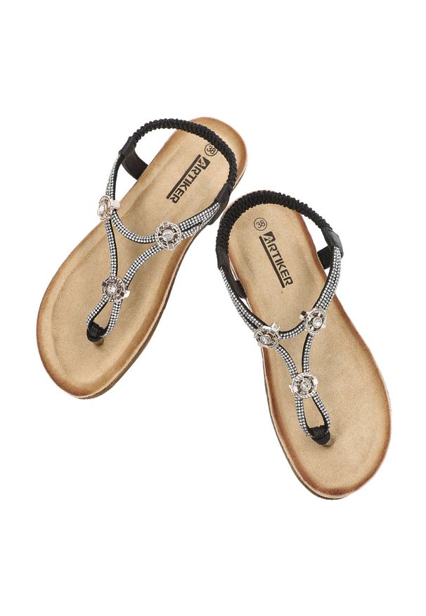 Czarne Sandały Artiker Stylowe Płaskie Obuwie Damskie. Kolor: czarny. Materiał: materiał. Styl: elegancki