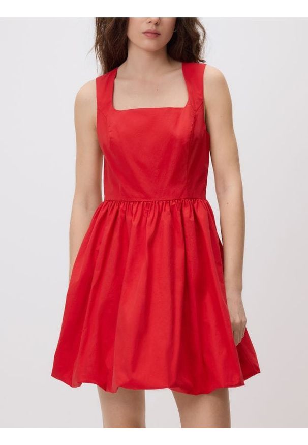 Reserved - Bawełniana sukienka mini - czerwony. Kolor: czerwony. Materiał: bawełna. Długość: mini