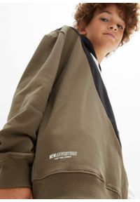 bonprix - Bluza z kapturem z czystej bawełny. Typ kołnierza: kaptur. Kolor: zielony. Materiał: bawełna, materiał #2