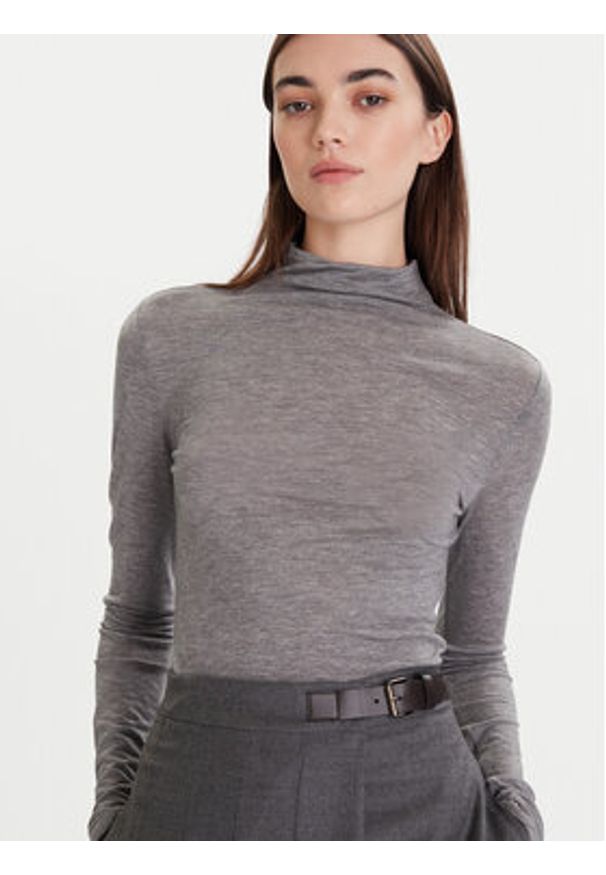 Calvin Klein Sweter LV044D239G Szary Slim Fit. Kolor: szary. Materiał: lyocell, wełna